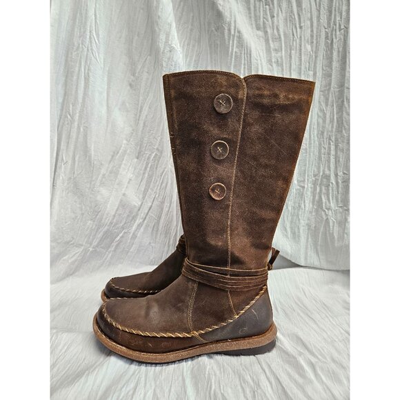 Born Torrey Brown Distressed Leather Knee-High Boots Buttons Women’s Size 11 - Picture 3 of 11